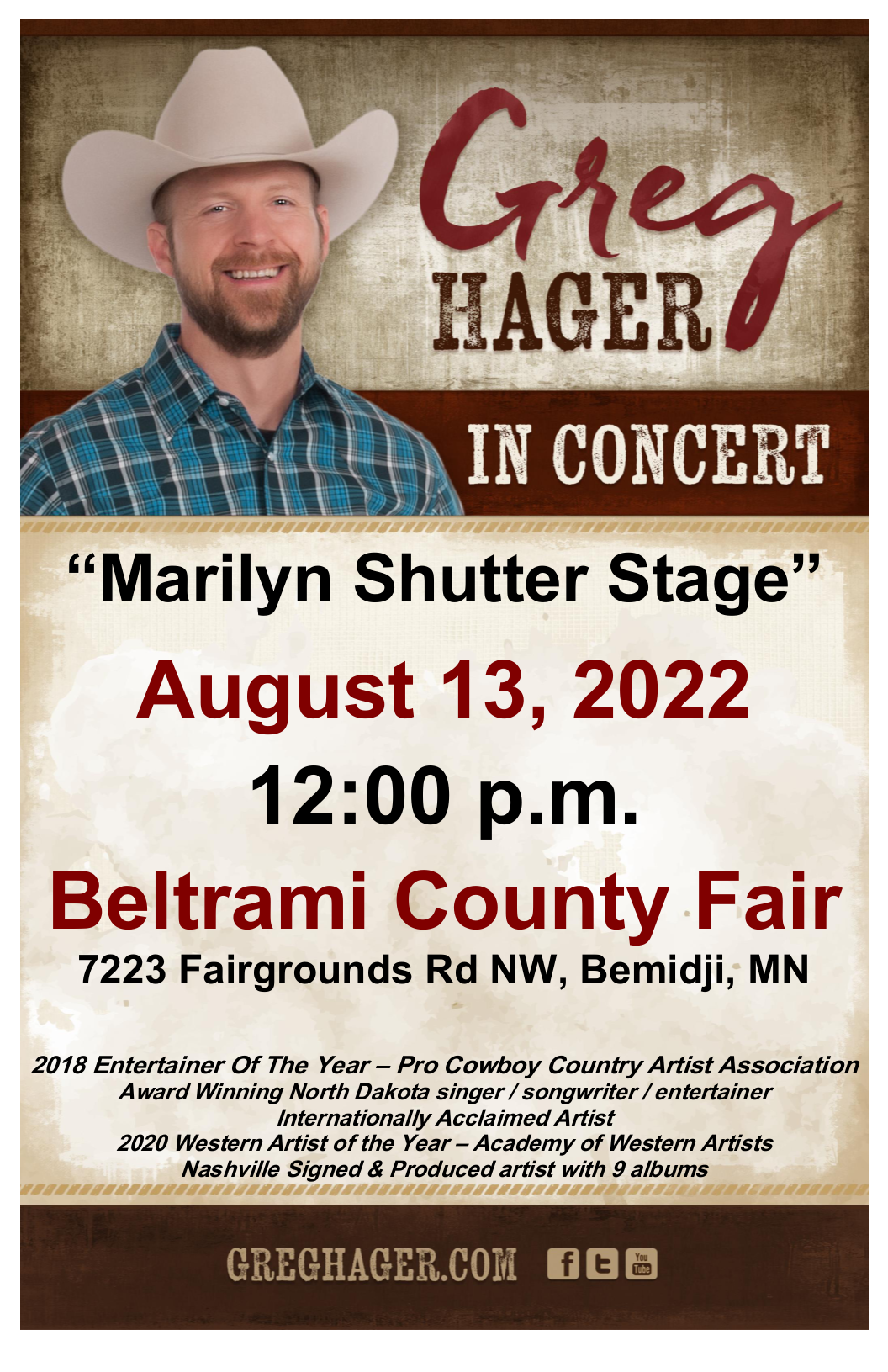 Bemidji, MN Beltrami County Fair “Marilyn Shutter Stage” Greg Hager